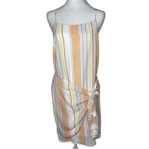 ALTAR'D STATE MULTICOLOR STRIPED FAUX WRAP MINI DRESS SPAGHETTI STRAPS LARGE
